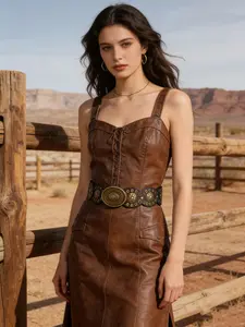 Women's Boho Belt Vintage Punk Mesh Design Oval Metal Buckle Suitable for Casual Pants, Meetings, Vacations, Holidays, Gift Idea