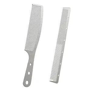 2 Pcs Metal Comb, Stainless Steel Fine Tooth Comb, Unbreakable Teeth Design, Anti Static comb, Heat Resistant, Professional Barber Comb Set, hair combs for men, Wood Grain Design