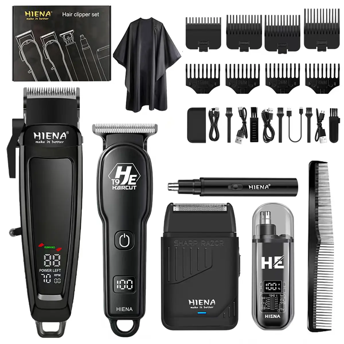 5 Pcs Hair Clippers Set, Professional T-Blade Trimmer & Foil Shaver Kit, Nose Hair Clipper, LED Display, USB Charge Grooming Kit, Home Barber Set Featuring, Hair Styling for , for Men Women
