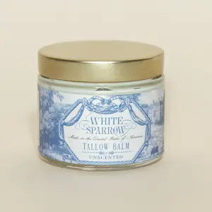 WHITE SPARROW FARM Tallow Balm - Unscented, Decorative Candle in Glass Jar