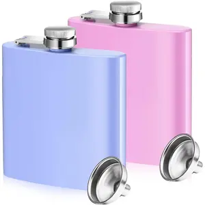 2 Pack Flasks for Women Hip Flask for Liquor Matte Flask with Funnel Leakproof Stainless Steel Whiskey Pocket for Alcohol Drink Wine Christmas Valentine Wedding Gift(6 oz,Pink,Purple)
