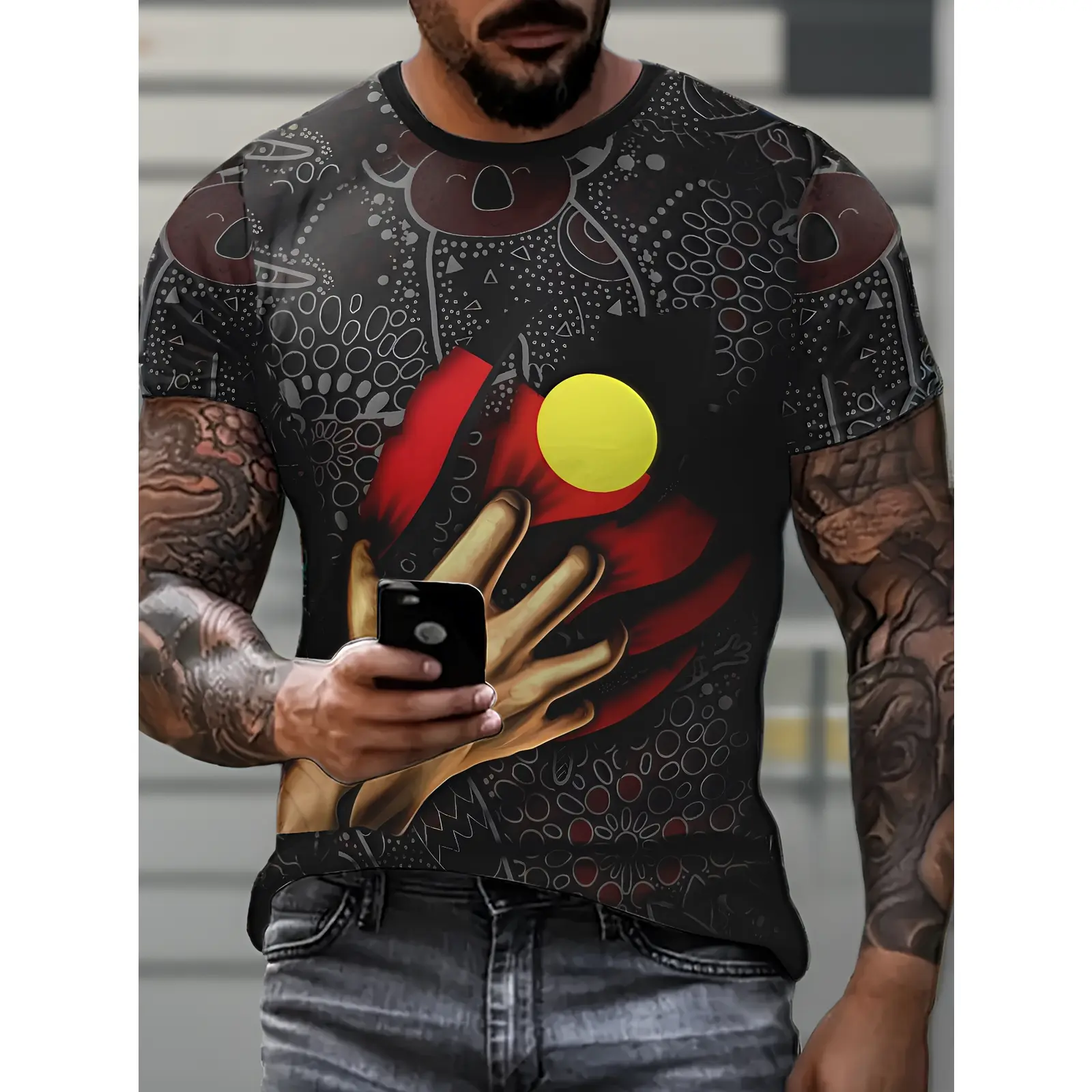 Men'S 3D Digital Print Fun Graffiti T-Shirt| Vibrant Colorful Design, Regular Fit Short Sleeve Crew Neck Casual Top, Machine Washable, Everyday Wear, Artistic Print, Durable Fabric, Plus Size