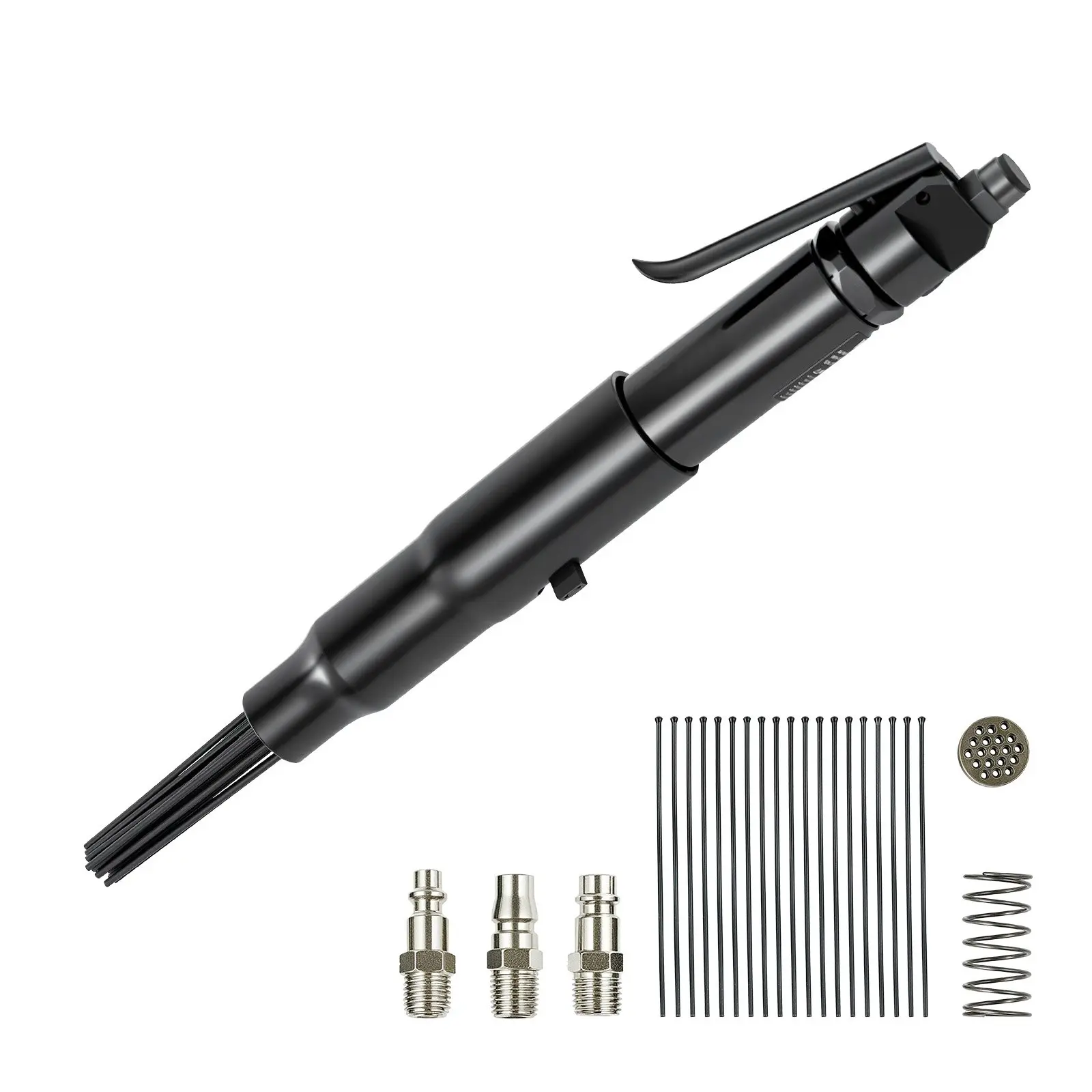 【Summerfinds】VEVOR Pneumatic Air Needle Scaler, 3400BPM Rust Paint Removal Tool with 3-Speed Adjustment, 19 Hardened Needles, 3 Air Nozzle Connectors, Lightweight 2.9kg/6.4lbs Compact Ergonomic Grip for Home Improvement Building Supplies, 2.9 Kg