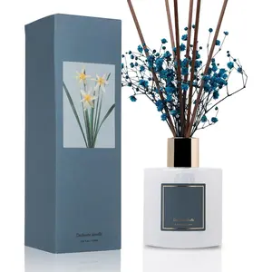Premium Reed Diffuser Set with Preserved Baby's Breath & Cotton Stick Cashmere Vanilla | 6.7 fl oz Scent Fragrance Oil Diffuser for Bedroom Bathroom Home Décor