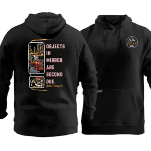 Firefighter Hoodie, Objects in Mirror Are Second Due Pullover, First Responder Tribute Sweatshirt for Men, Fire Engine Graphic Hoodie, Gift for Firefighters & EMS