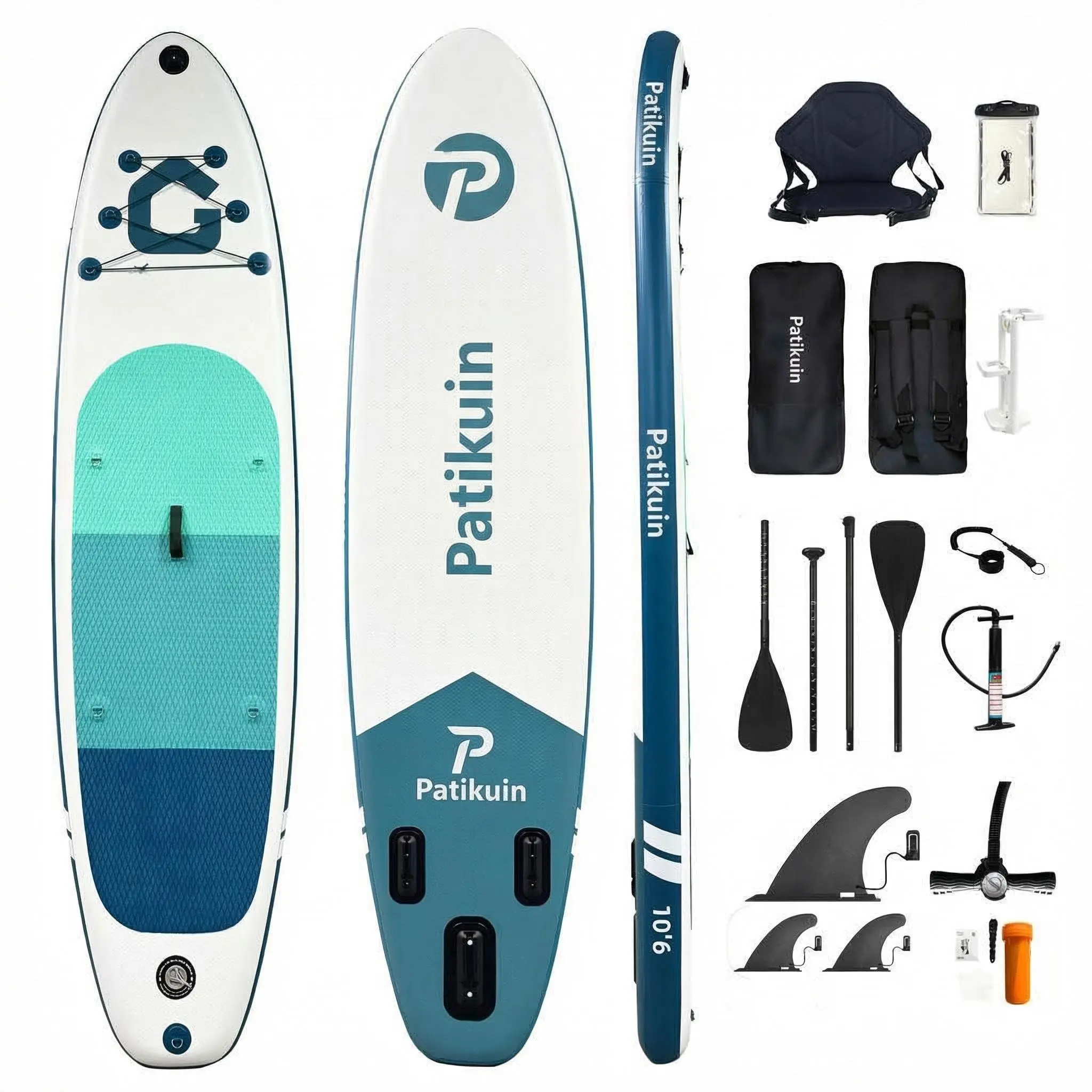 Blue Inflatable Stand Up Paddle Board (Blow Up Paddle Board) for Adults - 10'6"x33.6"x6", 400 lbs Max Load, Built-In Camera Base, Touring Fin Tracking, Includes Oar, Fins, Pump, Group Fun, Superior Stability & Resistance, Ideal for Yoga