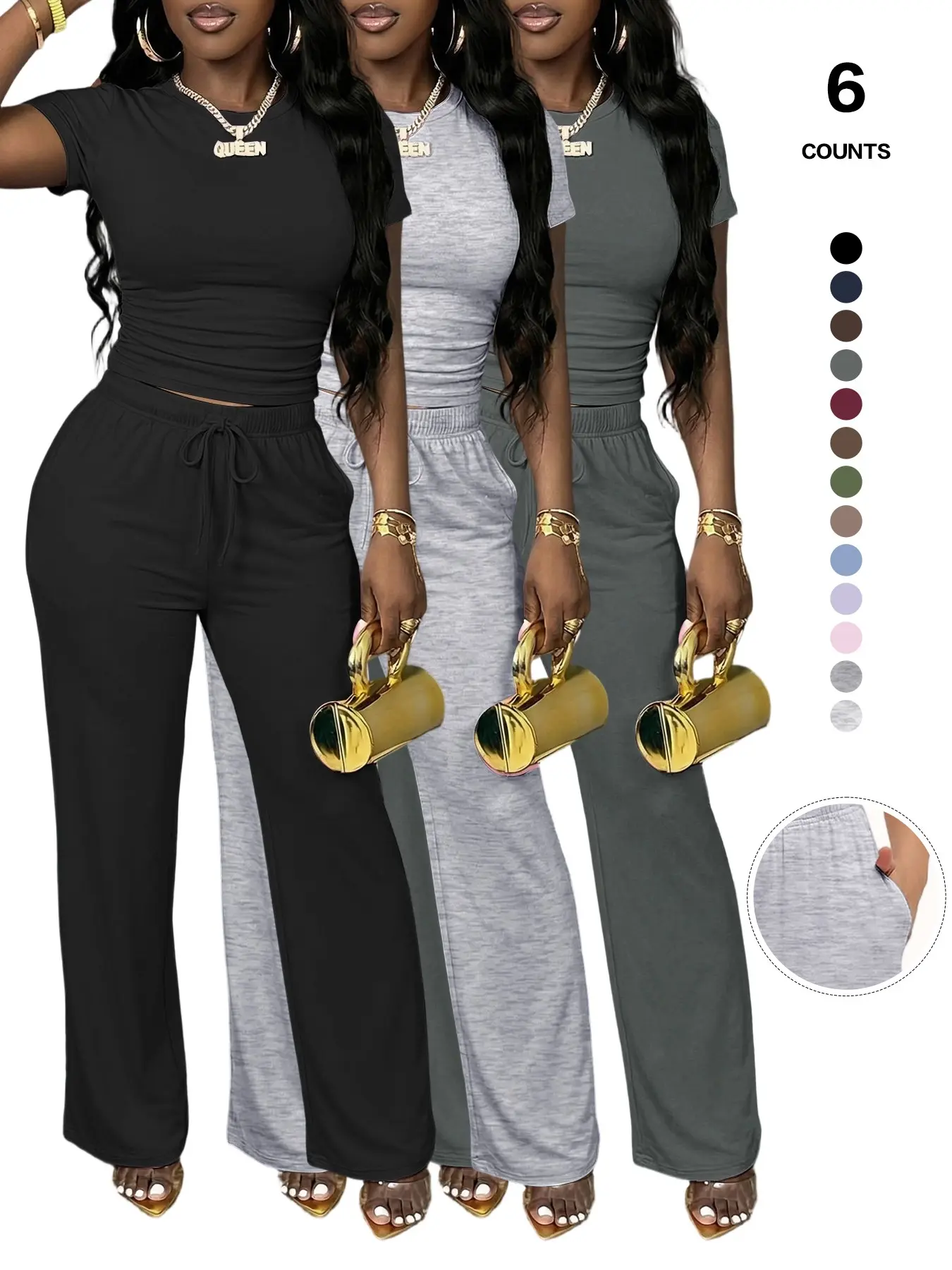 Women's Spring Summer Casual Set, Round Neck Short Sleeve Top & Wide Leg Pants, Slim Fit Home Wear, 2 Piece Comfortable, Casual Fashion Set Women's Spring Summer Casual Set, Round Neck Short Sleeve Top & Wide Leg Pants, Slim Fit Home Wear, 2 Piece Comfortable, Casual Fashion Set