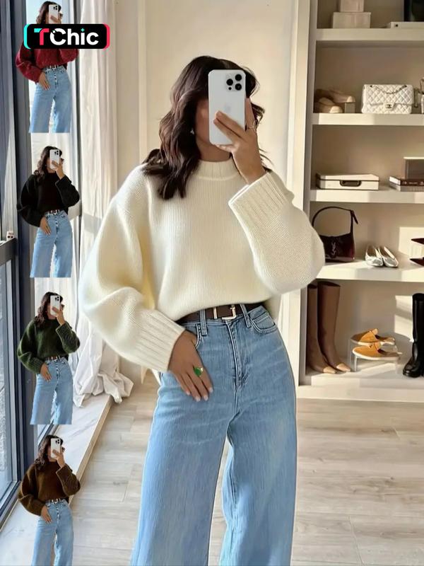 Women's Vintage Knit Sweater, Fall Winter New Round Neck Loose Fit Casual Soft Comfortable Top, Elegant High-End Slimming Design