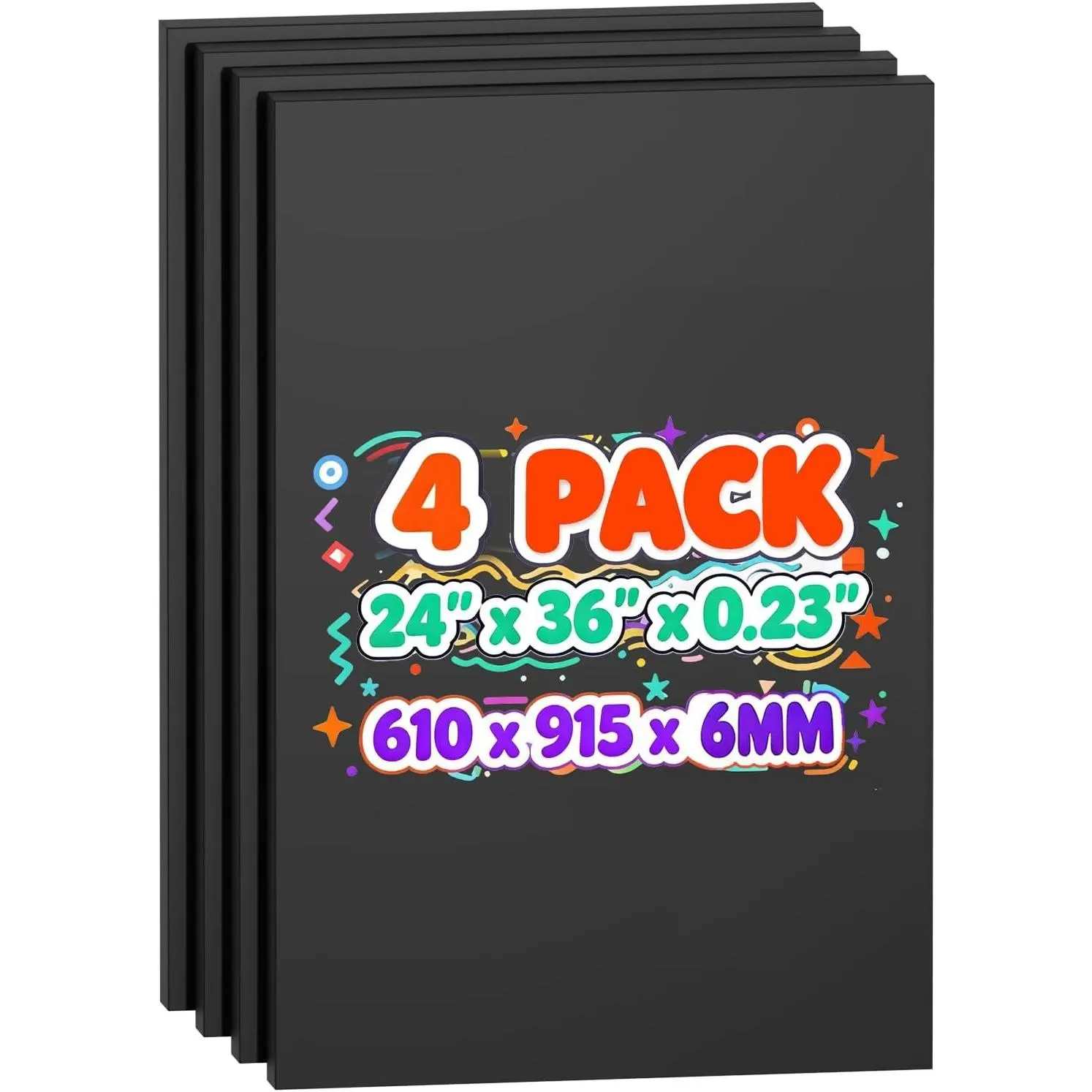 4 Pack Foam Board 24"x36", 0.23 Inch Thickness Black Poster Board, Double-Sided Acid-Free Foam Core Board, Large Lightweight Polystyrene Mat Board for Painting, Display, Craft & School Projects