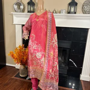 Tissue Shimar Kameez Set with Printed Dupatta and Plain Pant - Top, Womenswear