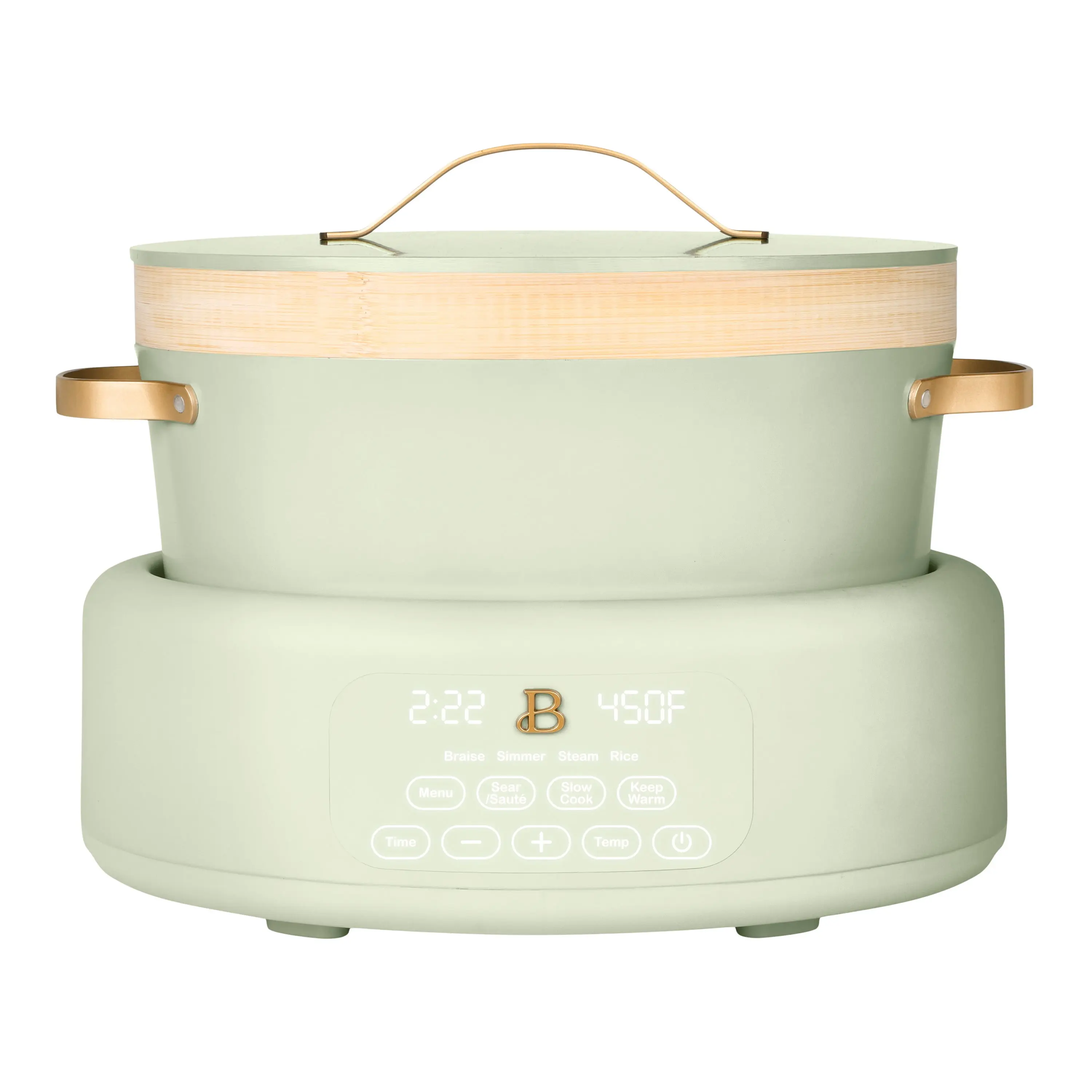 Beautiful 10-in-1, 8 Qt Multi-Cooker with Bamboo Steamer Insert, 7 Preset Functions, and EverGood Ceramic Nonstick Coating, Sage Green by Drew Barrymore