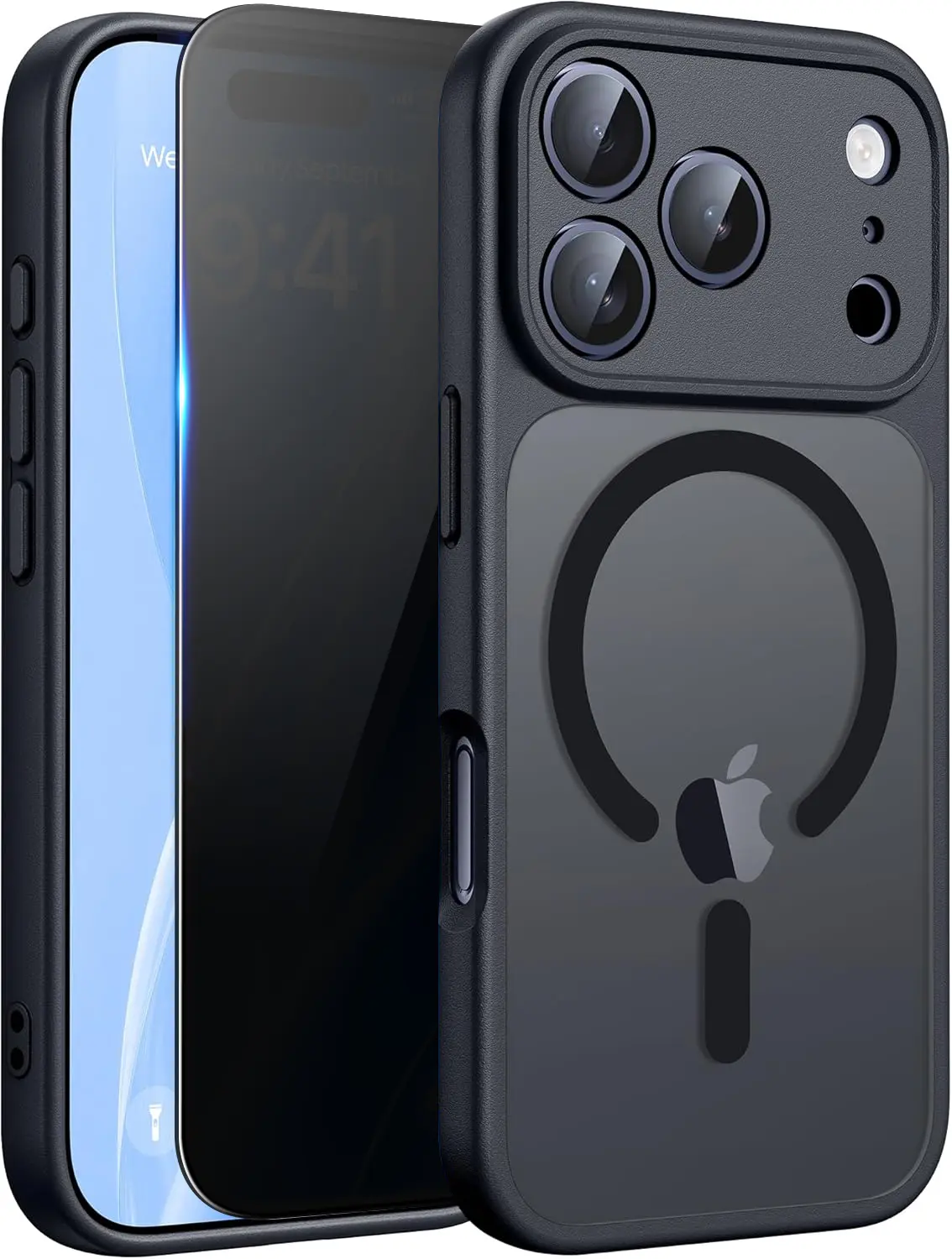 Magnetic Phone Accessories for iPhone 17 Pro Max - MagSafe-Compatible, Translucent Matte Scratch-Resistant Slim Black Case with Privacy Screen Protector