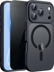 Magnetic for iphone 17 Pro Max Case with Privacy Screen Protector, Compatible with MagSafe, Translucent Matte Anti-Scratched Slim Case for iphone 17 Pro Max,Black
