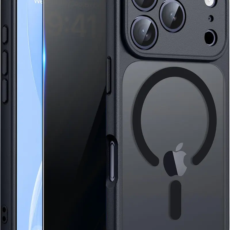 Magnetic Phone Accessories for iPhone 17 Pro Max - MagSafe-Compatible, Translucent Matte Scratch-Resistant Slim Black Case with Privacy Screen Protector