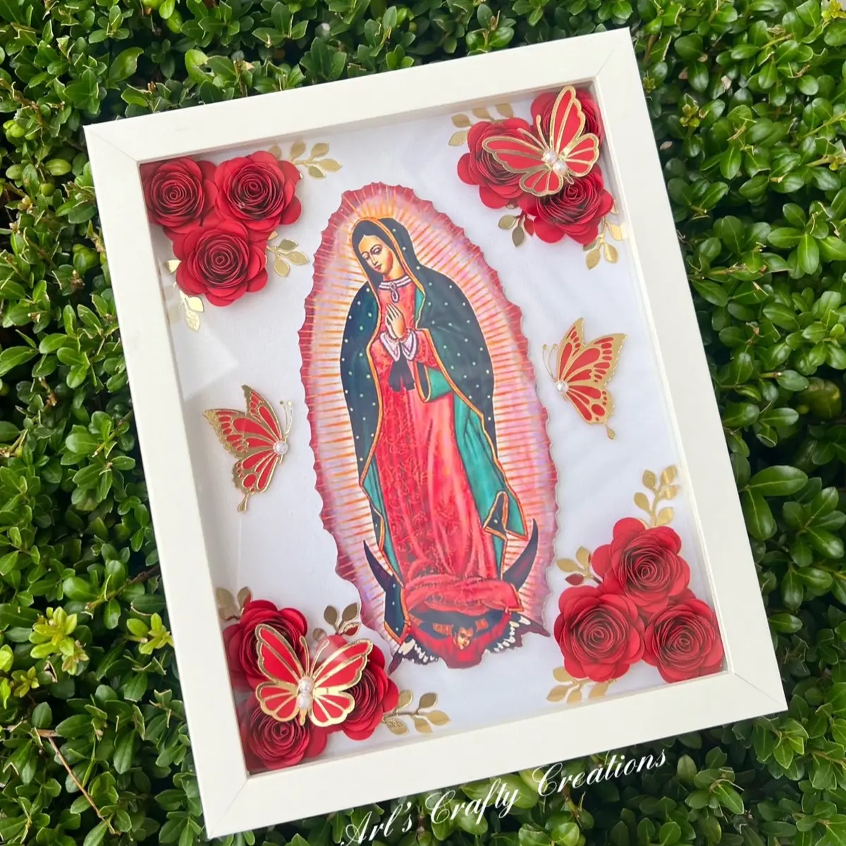 Virgin of Guadalupe /Virgencita Floral Shadow Box-8x10