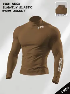 Men's High Neck Long Sleeve Slim Fitted Warm Top, Casual Fashion Thermal Shirt for Fall & Winter, Comfortable and Stylish Men's Clothing