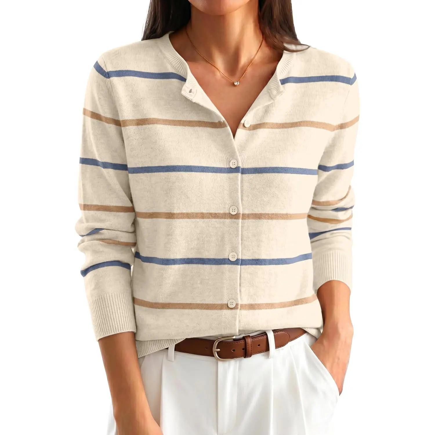 Beige Blue Latte Stripe
