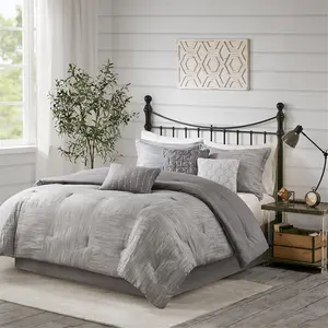 212 MAIN King Size 7-Piece Bedroom Bedding Set - Grey 100% Polyester Modern Hypoallergenic Printed Seersucker Comforter, Soft 7-Piece Bedding for Reptile & Amphibian Habitat Decorations