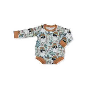 Christmas Candy Santa Print Long Sleeve OnePieces