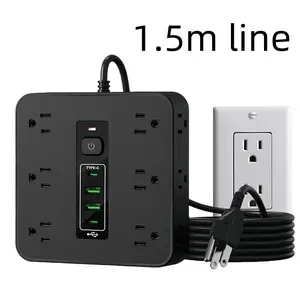 Compact and Portable Power Strip with 12 Outlets 2 USB Ports 2 Type-C Ports 1.5m Line Ideal for Office Travel Use