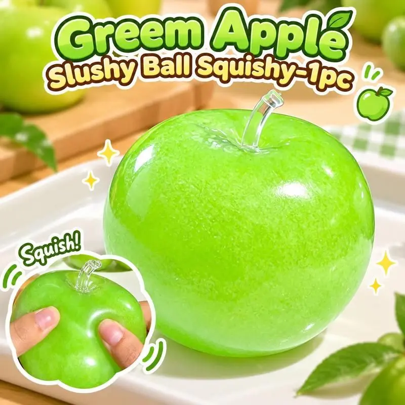 Jumbo slushy apple stressball,Green Apple Slushie Squeeze Toy, Malleable Coconut Oil Squishy, Stress Relief Toy with Squeeze Crunch,Stress Relief Fidgets, Soft Portable Sensory Fidget Balls,Stress Relief Squishies, Squishy Fidgets, Soft Squeeze Stress