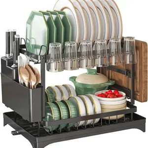 Kitchen Drain Rack with Drip Tray, 11.8 Inch Deep X 16.5 Inch Wide, Versatile Cup Storage, Kitchen Organization Tool, Multi-Purpose Holder（Cutlery not included）