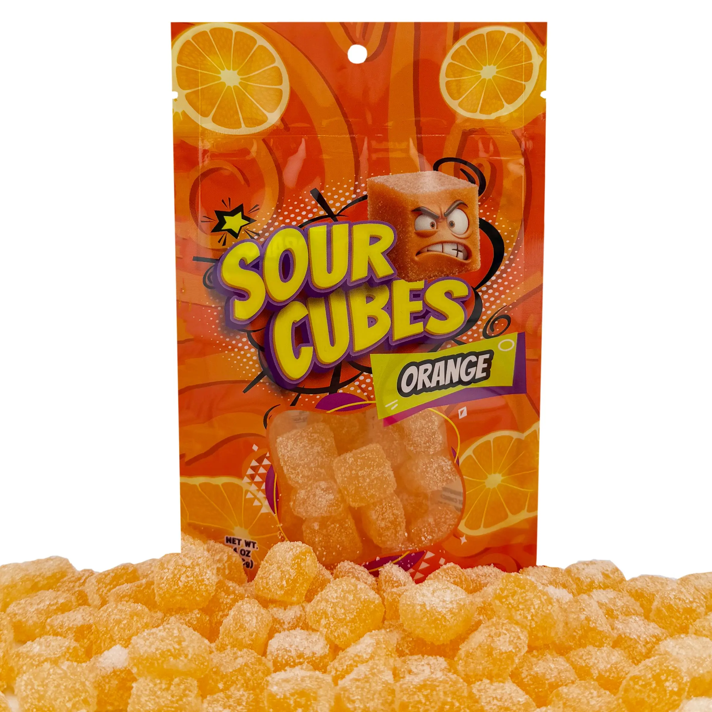 Sour Cubes Chewy Gummy Candy, Tangy Blocks Gummy, Blue Raspberry, Grape, Strawberry, Orange, and Green Apple Flavors, 4 oz Party Size Bag Orange