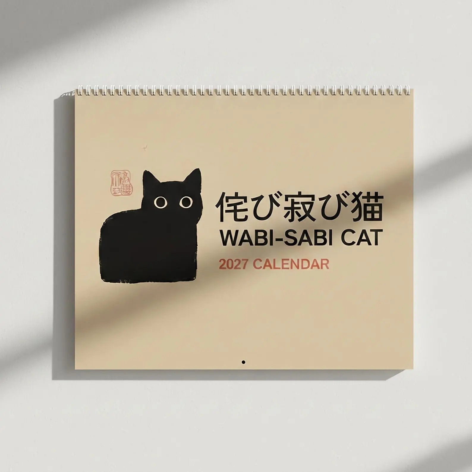 Wabi-Sabi Cat 2027 Calendar - Minimalist Design with Black Cat Illustration - Perfect for Home Decor and Organization