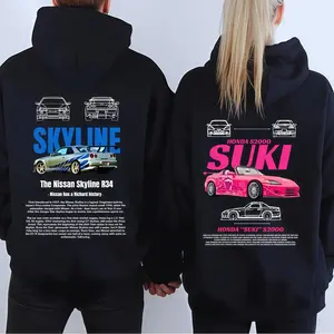 Couple Car Hoodie R-34 And S-2000, Double Side Shirt Graphic Ra-cing Car Hoodie for Men Women