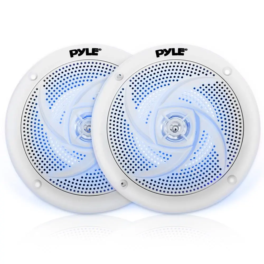 Marine Speakers Waterproof 180W LED Lights Low-Profile 5.25" Pair