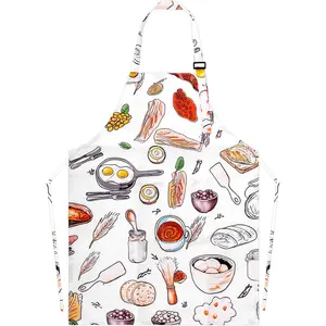 Kids Apron with Pockets, Food and Kitchenware Theme Cooking and Painting Apron for Boys Girls, 17.7 x 23.2 Inch Child Apron for Baking, Crafts, Art Projects, Classroom and Kitchen Activities