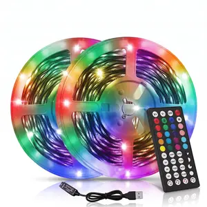 LED Strip Lights 98.4ft (2 x 49.2ft Rolls) RGB Color Changing, USB Powered Music Sync LED Light Strip with 44 Key Remote, Multi-Color Dimmable Mood Lighting for Bedroom Living Room Kitchen Ceiling Gaming Room TV Party Decor