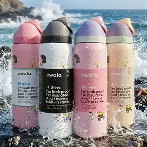 Owala Freesip 5n0-py Tumbler 32oz Cartoon Stainless Steel Water Bottle with Straw Vacuum Insulated Drinkware Set for School, Gym, Travel, Limited Edition Gift Keeps Hot & Cold