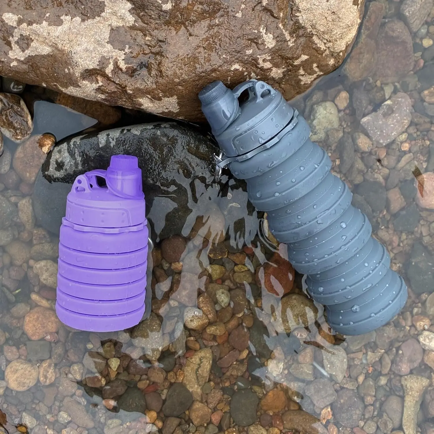 2PCS Silicone Water Bottles,Portable, Foldable, And Expandable Sports Cups Come with a Straw, Are Leak-Proof, And Made from Materials