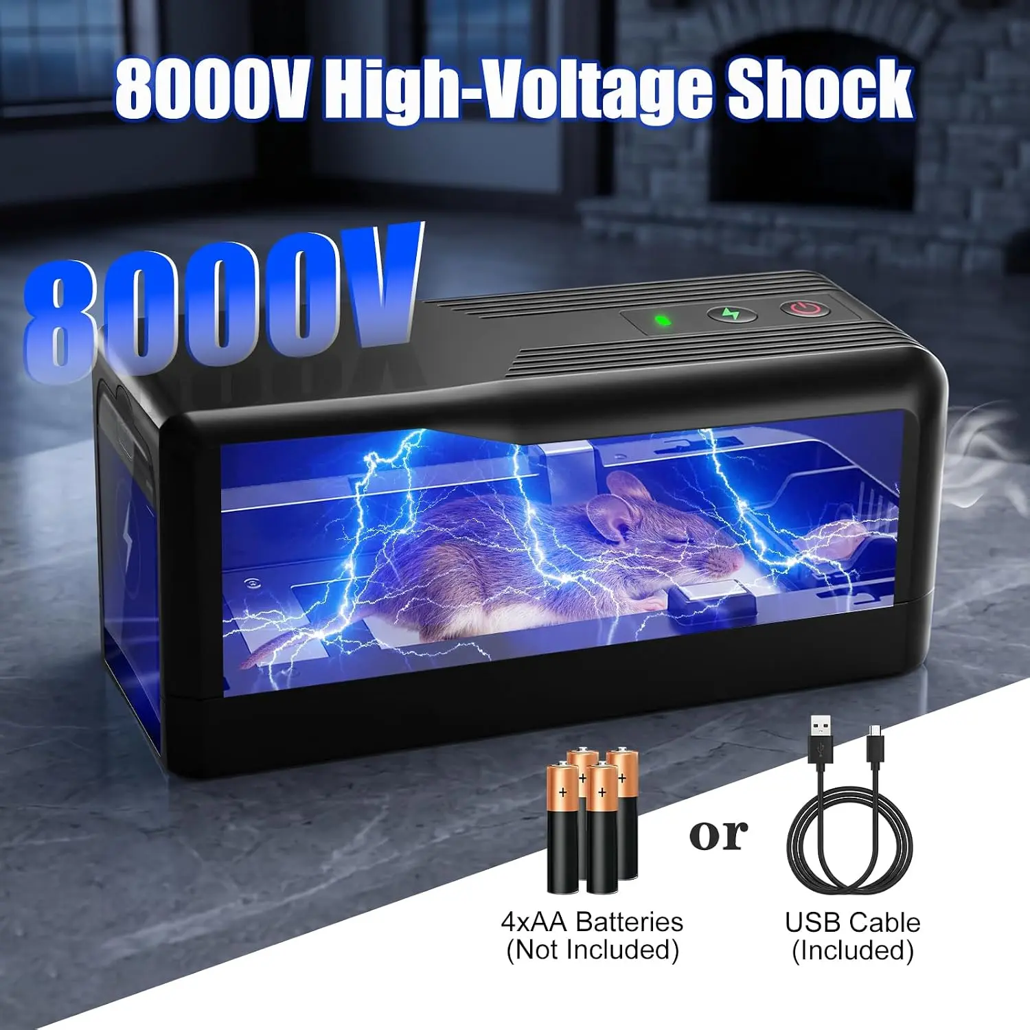 Electronic Humane Rat & Mouse Trap Indoor Reusable Rodent Catcher | 8000V High Voltage Rodent Killer with Anti-Escape Door, Reusable No-Touch for Indoor Home Kitchen Garage Office