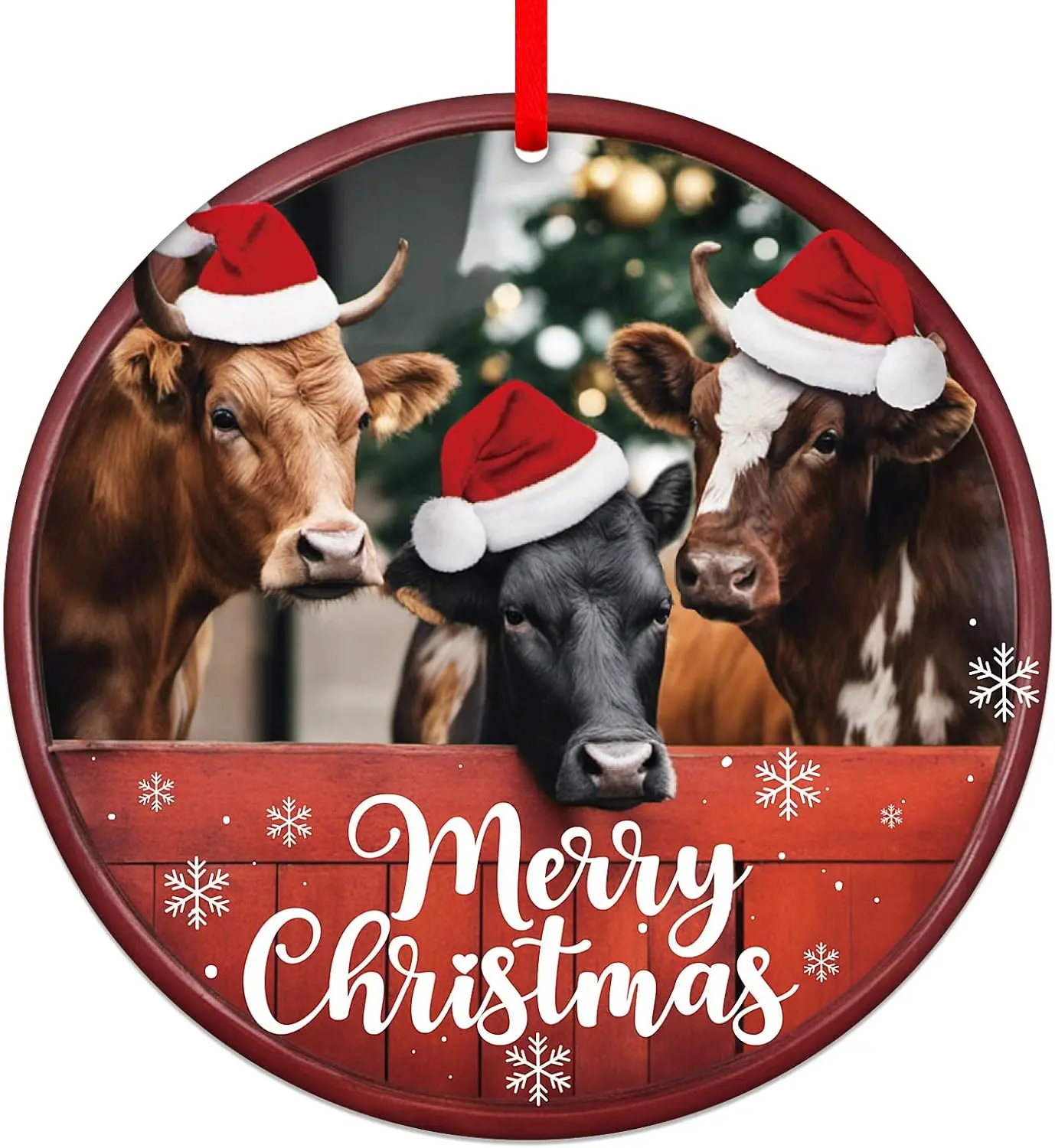 Farmhouse Cattle Cow Christmas Ornaments 2025 - Rustic Farm  Cow Ornaments for Christmas Tree Decorations Horse Hanging Ornament Xmas Decor Gifts for Cow Cattle Lovers