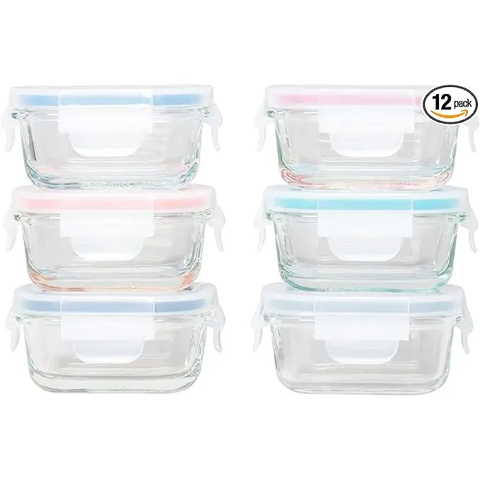 Genicook Borosilicate Glass Mini Container Set (12-Piece) - Eco-Friendly Airtight Kitchen Food Storage, Oven-Safe Meal Prep Containers with Heat-Resistant Lids (Square, Round, Rectangular), Silicone