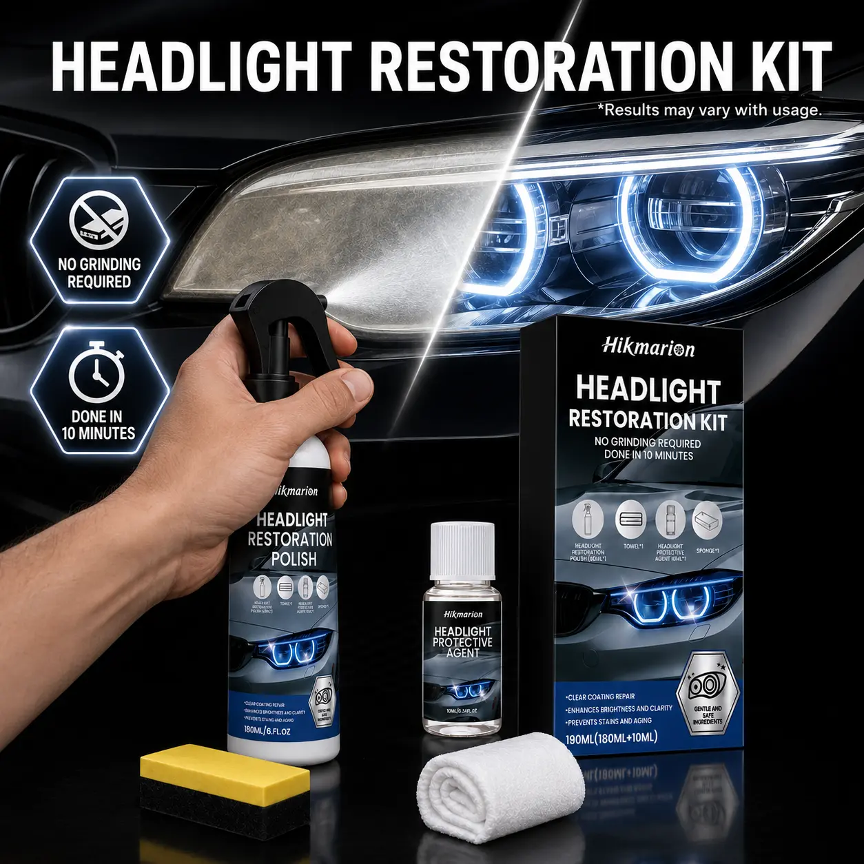 Automotive Headlight Restoration Fluid Crystal Coating Instantly Restore Clear Headlights Car Detailing Tool for Oxidized, Yellowed,  Blurred Headlamps Surface Cleaner, Oxidation Fix, Crystal Coating Agent, Headlamp Restoration Fluid