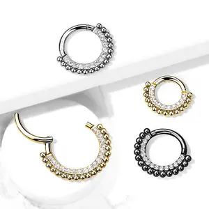 16G CZ Beaded Hoop • Clicker Ring • Nose Ring • Septum Ring • Seamless Hoop • Hinged • Helix • Cartilage Piercing • Daith • Earring