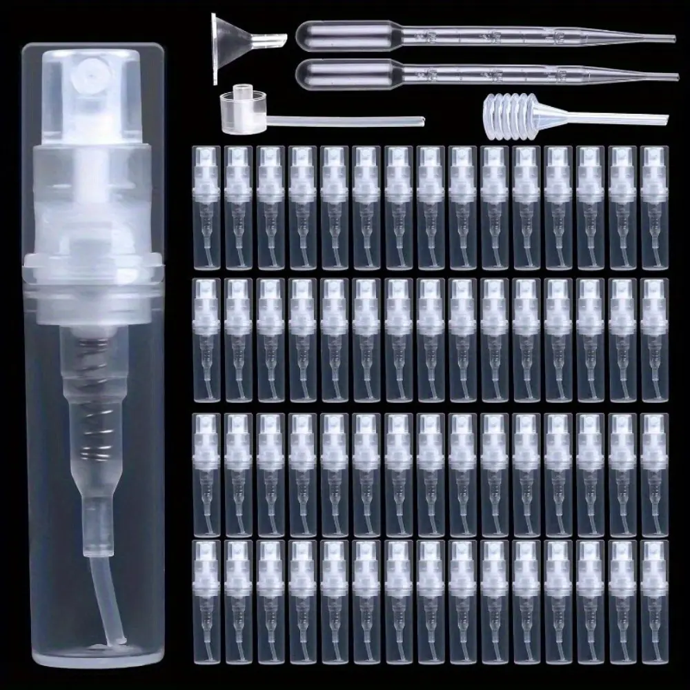 60pcs 2.16 inch 2 ml Transparent plastic Perfume Atomisers, Mini Spray Bottle with 5 accessories, Transparent Perfume Atomiser for Filling, Plastic Perfume Bottle, Small Bottle for On The Go Beauty & Personal Care