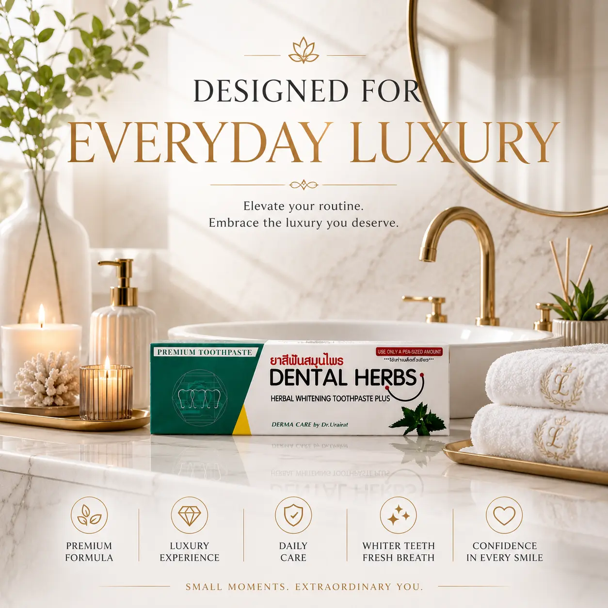 FREE Delivery | Dental Herbs Luxury Herbal Toothpaste | Premium Oral Care | Travel-Friendly 80g | Daily Whitening Formula | Made in Thailand