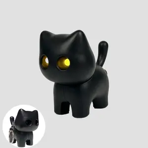 Funny Black Cat Keychain with LED Light Eyes, Funny Movable Tail Toy Key Chain, Mini Black Cat Fidget Keyring for Backpack, Bag, Keys, Gift for Cat Lovers