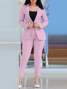 Winter Women's Casual Professional Suits in Pink with Blazer and Trousers, Stylish Design for Versatile Wear - Womenswear