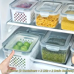 Reusable PP Food Storage Containers, 9-Piece Set with Lids and Drainers, Ideal for Herbs, Eggs, Noodles, Kitchen Organization