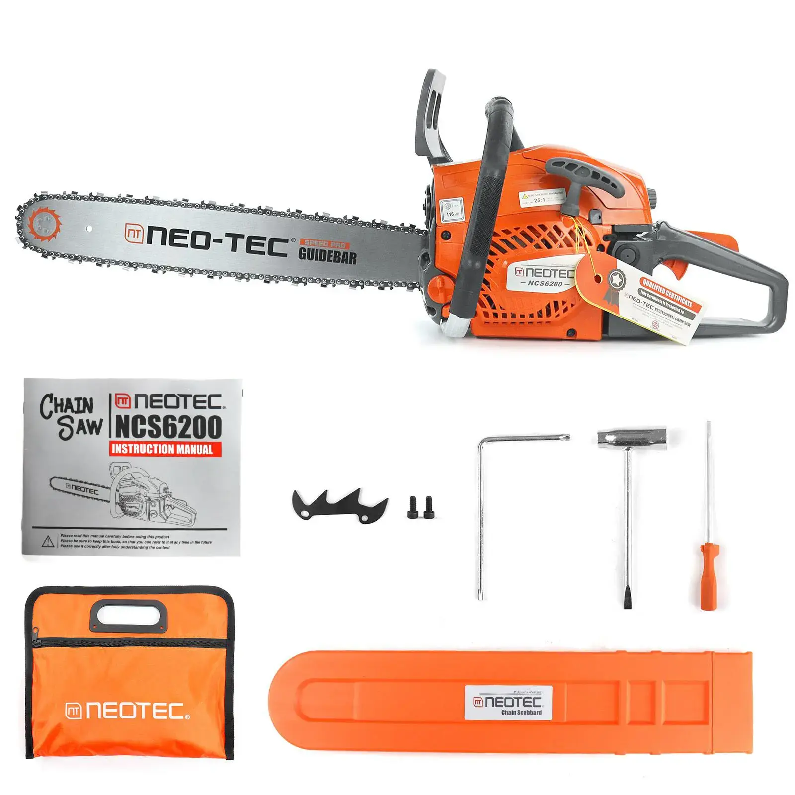 NEOTEC NCS6200 62cc Gas Chainsaw, 20 Inch 2-Stroke Chain Saw with Bar & Chain, Lightweight Outdoor Wood Cutting Saw for Tree Trimming, Branch Cutting, Firewood & Yard Work