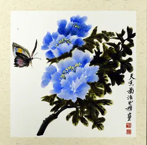 Hand-Painted Chinese Ink Peony Painting | Calligraphy “Heavenly Fragrance” | Xuan Paper | 34×34cm Original Art