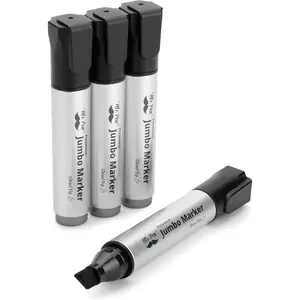 Jumbo Permanent Markers, 4 Pack, Chisel Tip, Black, Thick, Large, Wide Tip