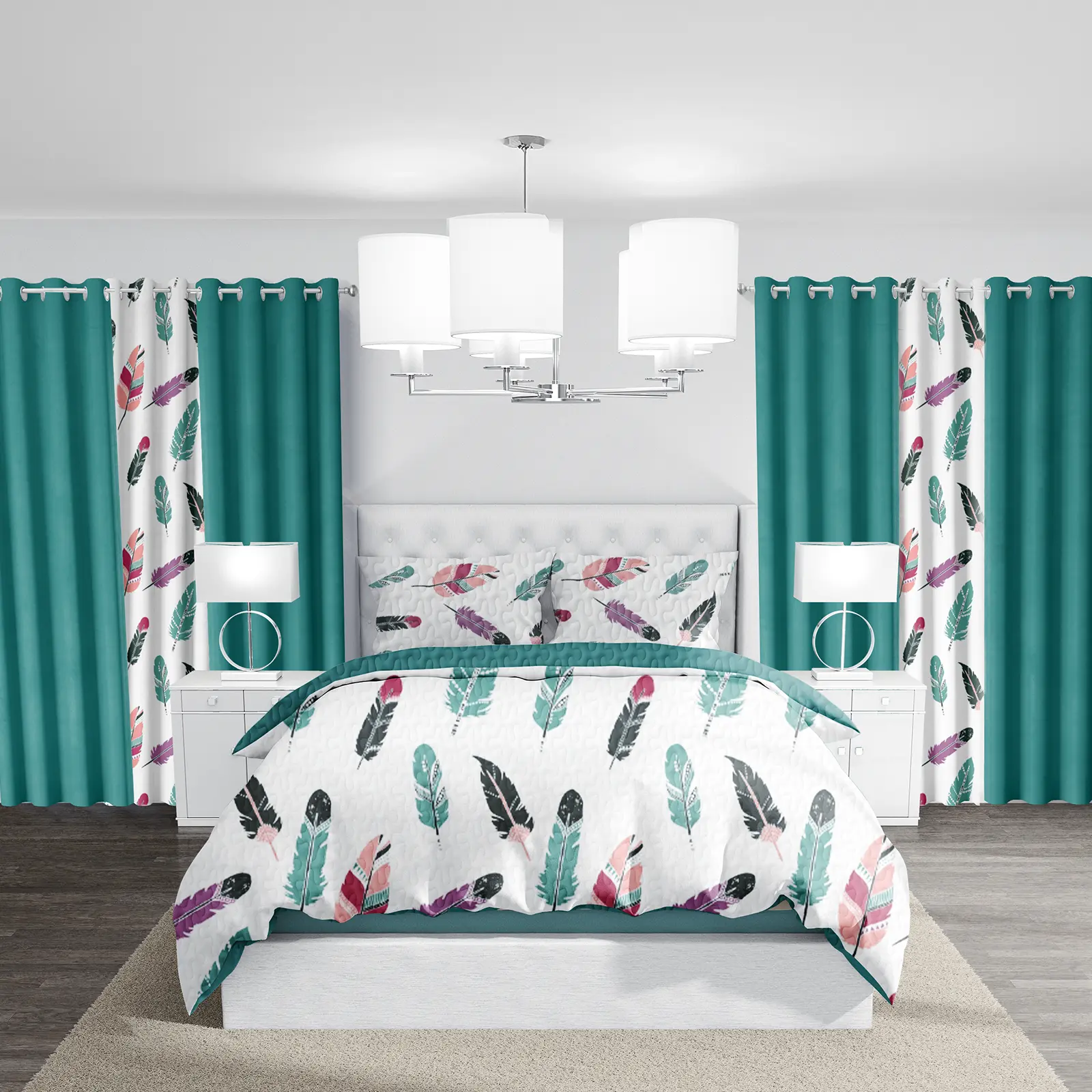 9 Piece Bedding Set with Bedspread Curtains and Pillowcases for Bedroom and Dorm Decor All Season Microfiber Breathable Durable Bamboo Queen King or Full Size Fall Floral Pattern Cozy Soft Luxury Chic Glam Style Ideal as Gift