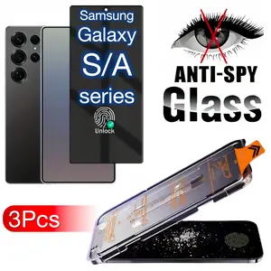 3 Pack Privacy Screen Protector for Samsung Galaxy S25 S24 S23 S22 S21 Plus + Ultra Z Fold 7 6 5 4 3 A56 A55 A54 A53 A52 A35 5G , 9H Hardness Anti-Scratch Anti-Spy Tempered Glass Film - Support Fingerprint Unlock, Case Friendly Phone Screen Protectors