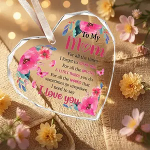 Gifts for Mom from Son Daughter, Mother of the Groom Presents, Grateful Christmas Valentines Birthday Gift, Heart Shaped Crystal Glass Pendant Desk Decor Ornament